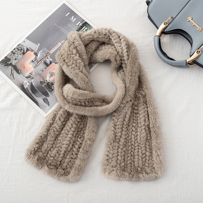 面料升级更柔软亲肤水貂毛编织长款围巾女士冬季保暖围脖进口皮草