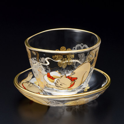 日本Aderia江户猫浮世绘手工描金酒杯豆皿生日礼物送领导男友乔迁