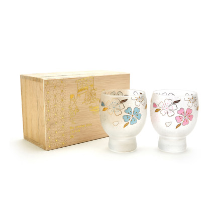 ADERIA樱花清酒对杯桔梗镶金手工四季茶杯玻璃杯生日结婚乔迁礼物