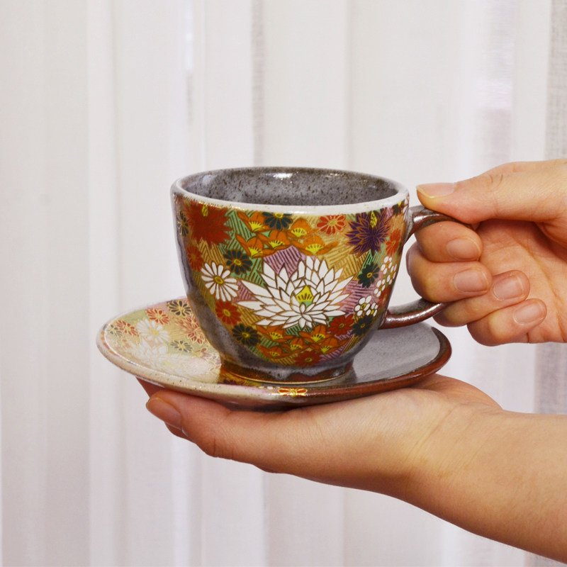 日本九谷烧金花诘马克杯子手作情侣猫咪咖啡杯碟日式送长辈新年礼