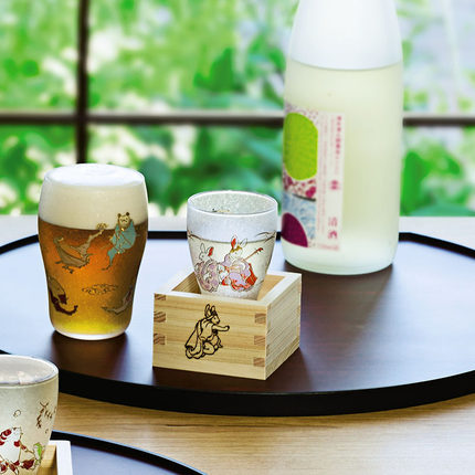 日本ADERIA江户浮世绘幸福兔子猫咪清酒对杯玻璃杯子对象生日礼物
