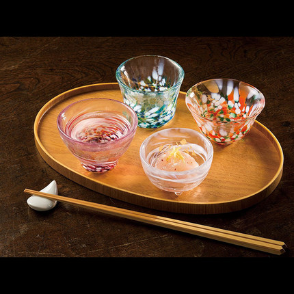 日本Aderia津轻四季茶杯清酒杯日式手工金箔玻璃生日乔迁礼盒创意