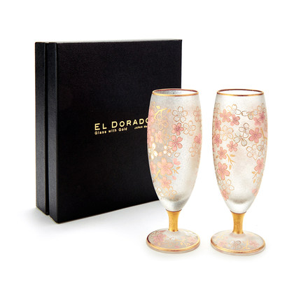 ADERIA日本EL DORADO樱花藤蔓镶金清酒对杯玻璃杯子情侣结婚礼物