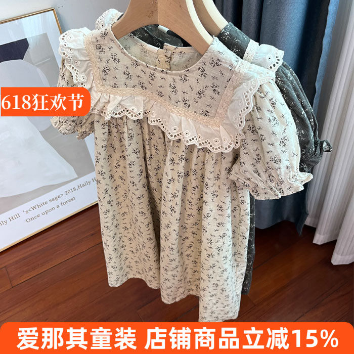 6022女童短袖连衣裙夏季薄款棉麻裙子110-150cm