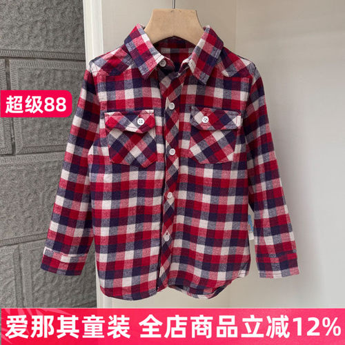 男女童长袖衬衫春季格子上衣外套