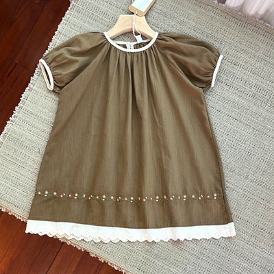 6114女童短袖连衣裙夏季薄款棉麻宽松裙子100-130cm