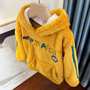 9120男女童长袖 150cm 卫衣秋冬羊羔绒上衣连帽保暖外套110