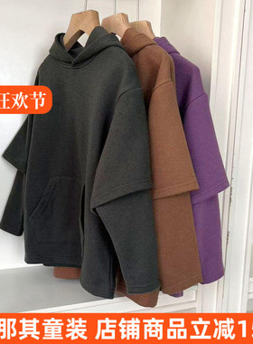 610男女童长袖卫衣春秋毛圈连帽上衣外套运动休闲衫大童130-170cm