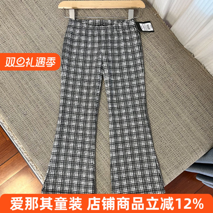 224外贸女童长裤秋冬格子裤微喇叭裤子4-14岁