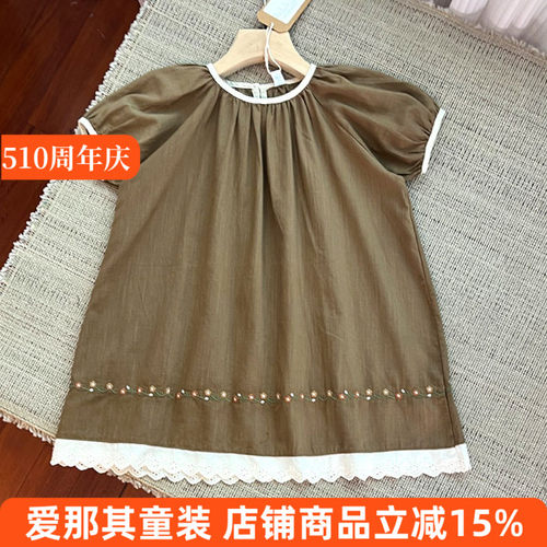 6114女童短袖连衣裙夏季薄款棉麻宽松裙子100-130cm