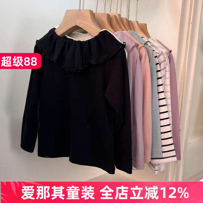 202女童长袖T恤衫春秋薄款打底衫翻领娃娃衫上衣 90-150cm 特价