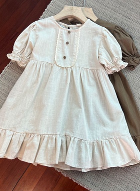6114女童短袖连衣裙夏季薄款棉麻裙子110-150cm