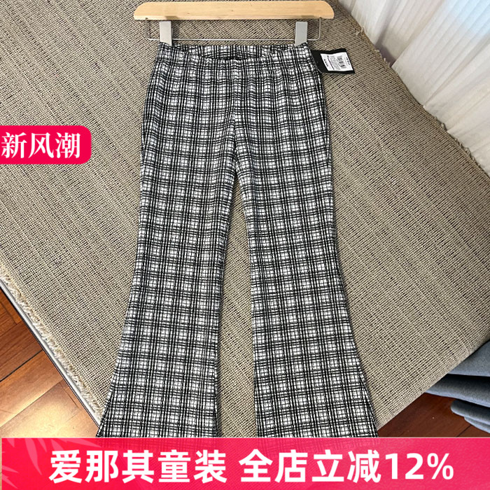 224外贸女童长裤秋冬格子裤微喇叭裤子4-14岁