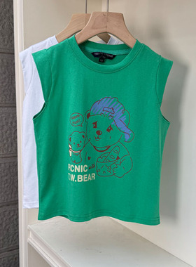 6112男女童无袖T恤衫夏季棉背心休闲运动上衣120-150cm