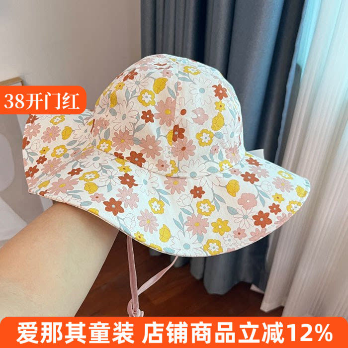 240外贸女童帽子春秋夏季大沿帽庶阳帽防晒帽棉布碎花帽 特价！