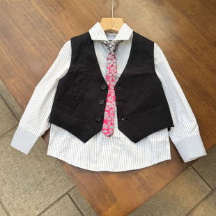 6012男女童长袖衬衫马甲背心领带三件套装 特价！