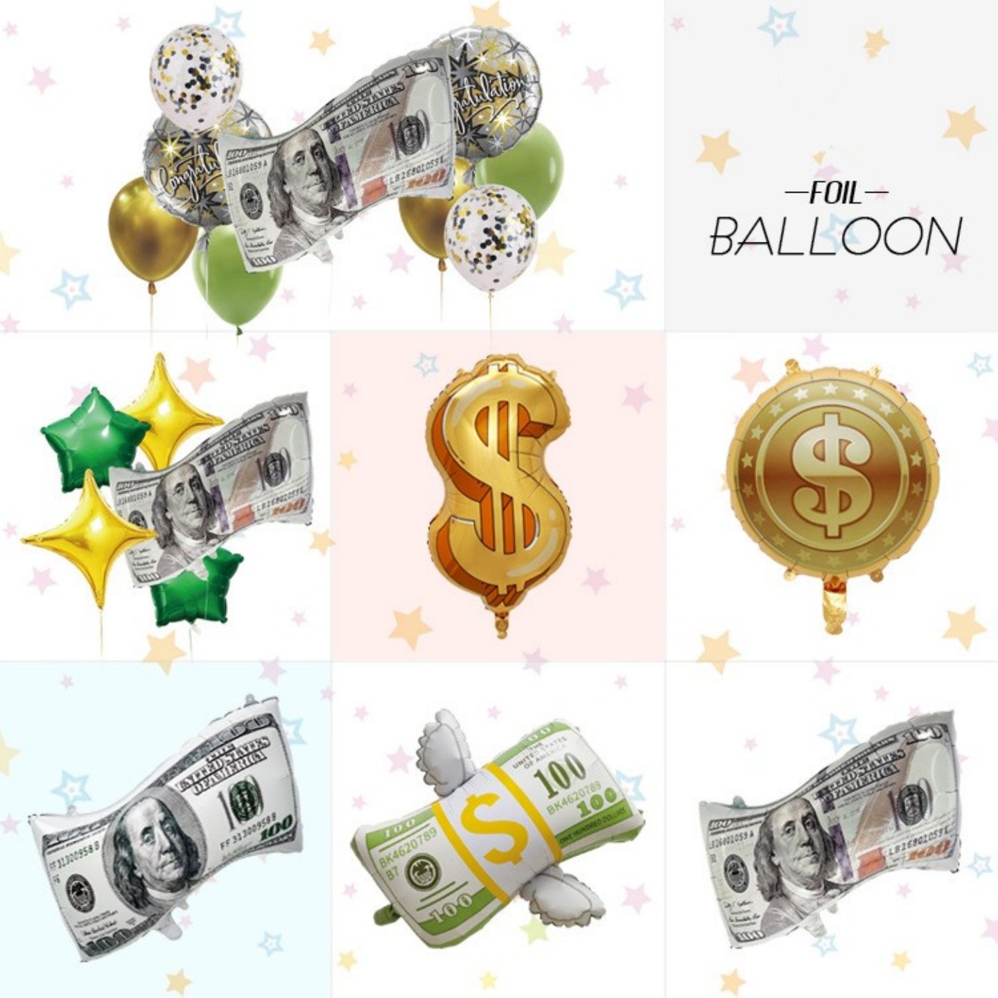 跨境新版美元铝膜包装气球生日派对酒吧KTV装饰布置拍照道具