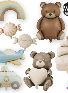 新款跨境哑光系列铝膜气球飞机彩虹小熊婚庆生日派对布置气球