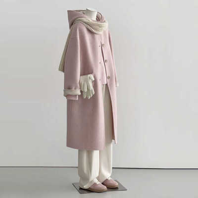 双面羊绒大衣24新款秋冬粉色