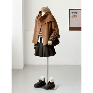 满减围巾款短款毛呢大衣女学院风小个子羊毛外套温柔风Y193