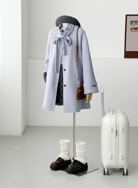 满减学院立领蝴蝶结紫色羊毛大衣女中长款减龄韩系毛呢外套HL151