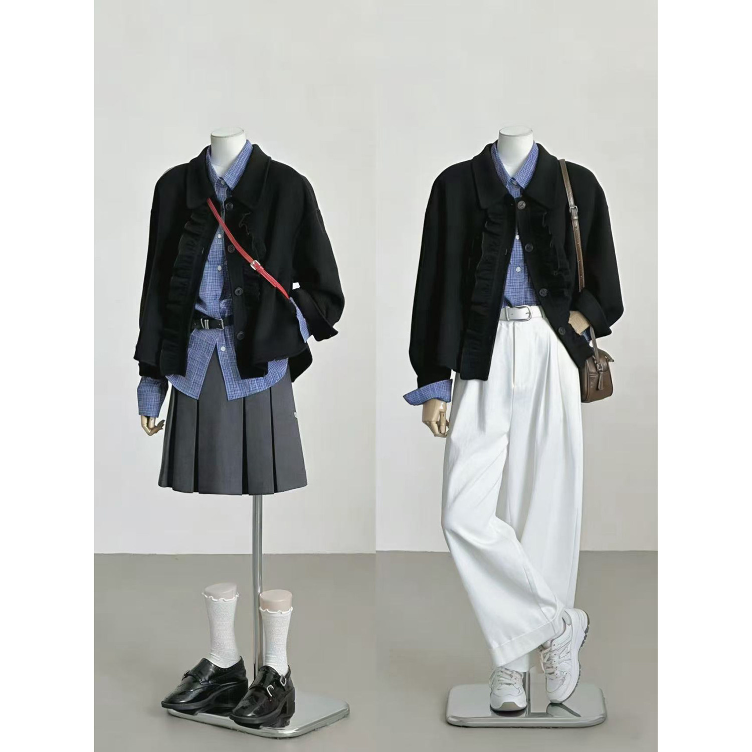 【乌木沉香】黑色复古毛呢外套女短款慵懒风百搭小个子大衣HL134