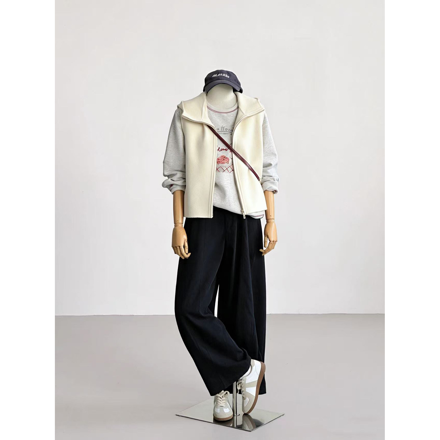 【雾软轮昀】复古工装风连帽拉链马甲女外搭叠穿马夹外套XL009