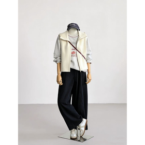 【雾软轮昀】复古工装风连帽拉链马甲女外搭叠穿马夹外套XL009