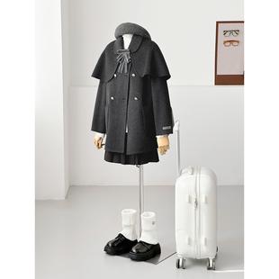 满减【魔法斗篷】冬减龄小个子韩学院甜美手缝羊毛大衣外套HL135