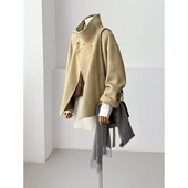 满减秋冬减龄韩系学院风人字纹复古百搭立领羊毛大衣外套HL157