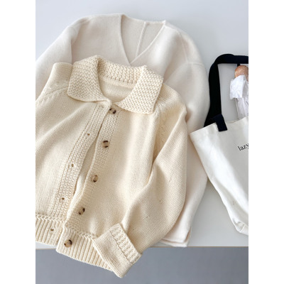 加厚黄色系秋冬羊毛针织开衫翻领