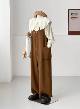 清仓特惠-羊毛呢背带裤女中长连体裤阔腿裤休闲百搭显瘦减龄hl123