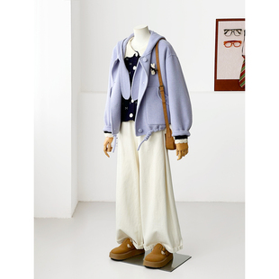 秋冬减龄小个子山羊绒兔耳朵紫色学院甜美绵羊毛大衣外套HL153