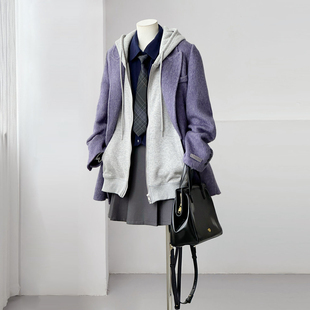 宽松连帽上衣拉链衫 春秋季 拉链开衫 爆款 卫衣WT032 外套灰色蓝新款