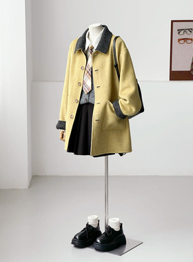 满减冬减龄韩系学院风双面穿百搭手缝绵羊毛大衣外套HL122-1