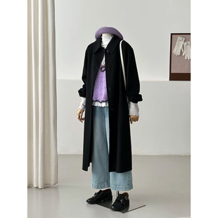 满减老钱风黑色毛呢大衣女长款西装领高级感外套学院风LPP250