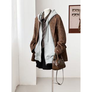 满减减龄小个子韩系学院风通勤百搭手缝桑蚕丝羊毛大衣外套HL27-3