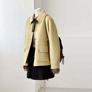 满减冬显瘦小个子休闲减龄少女学院风手缝羊毛毛呢大衣外套HL138