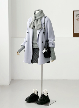 满减温柔韩紫色毛呢外套女中长款双排扣通勤大衣气质冬装HL109-1