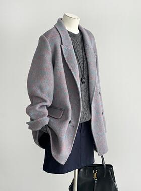 秋冬新小个子女高级感双面羊毛绒大衣韩系西装领百搭通勤H27-1