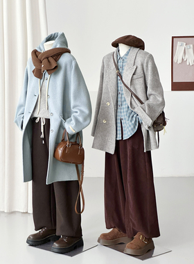 老钱风羊毛毛呢外套女杂色高级灰色西装款学院风高级H27