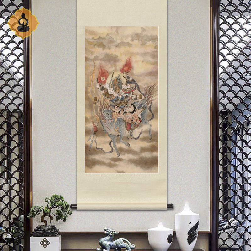 工笔神仙人物国画殷郊殷元帅画像玄关书房供奉新中式装饰卷轴挂画