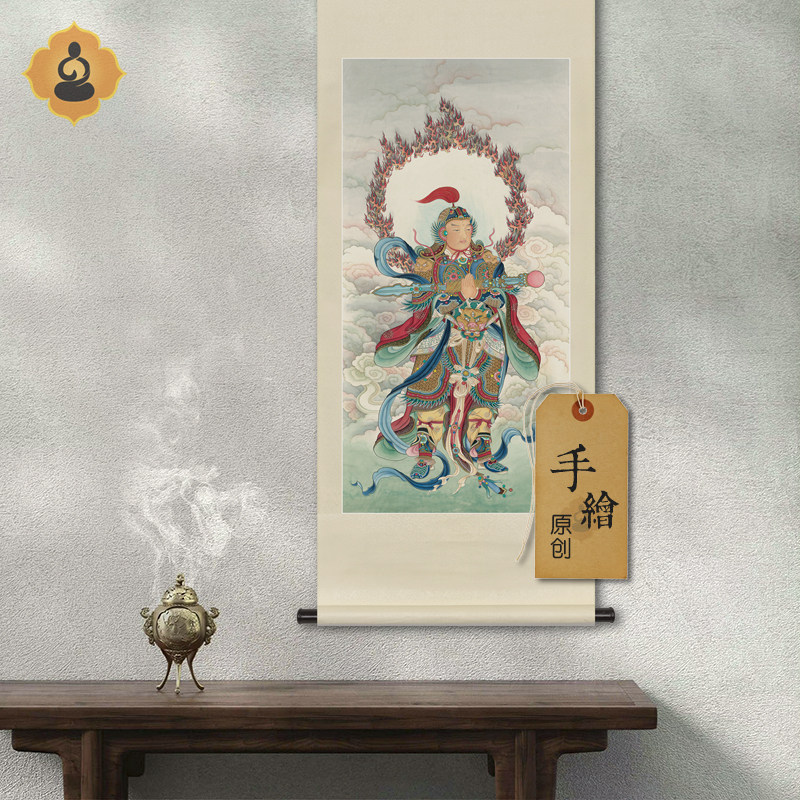手绘工笔佛像国画韦陀韦驮天尊护法菩萨画像佛堂道场法会供奉挂画