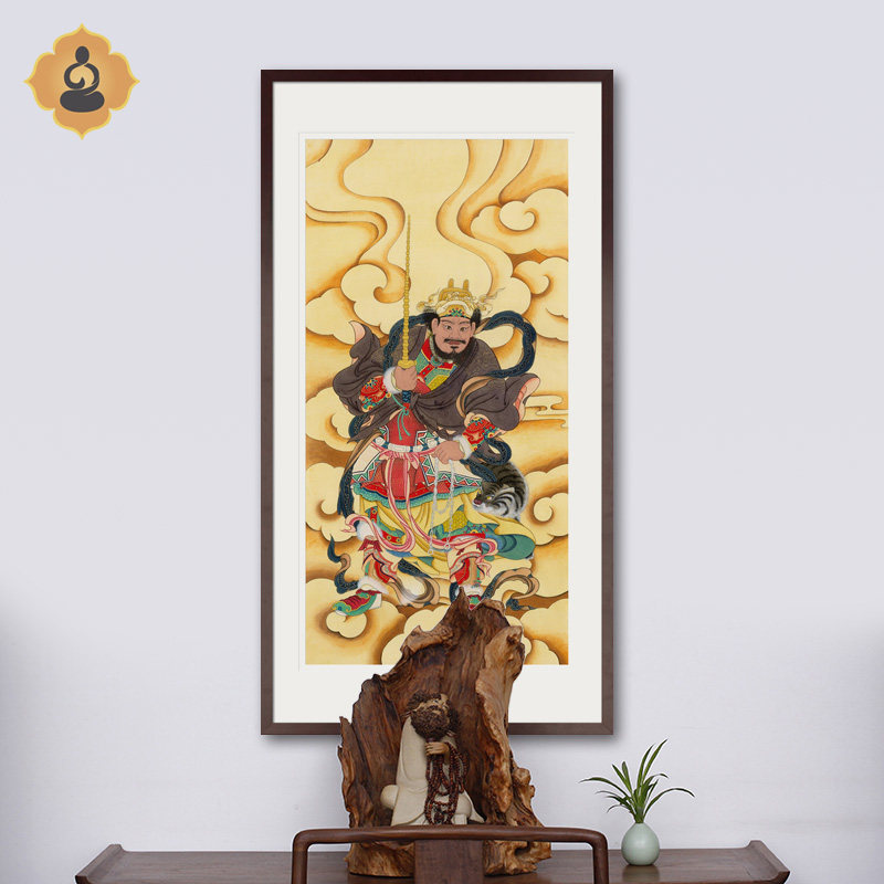 工笔人物国画武财神黑虎玄坛真君赵公明元帅画像中式卷轴画框挂画