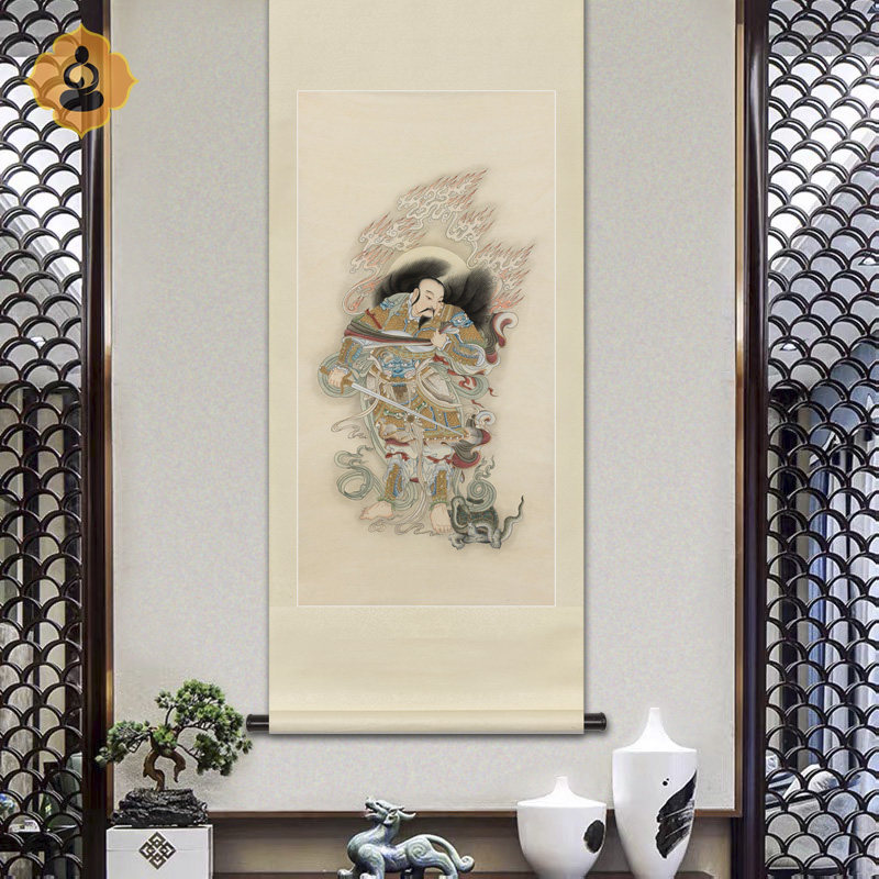 工笔神仙人物国画玄武真武荡魔大帝画像水陆画新中式卷轴画框挂画