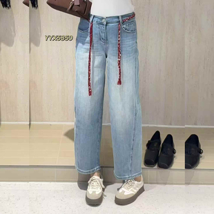 宜语析5950春加大码牛仔裤女 210斤胖妹mm松紧中高腰九分老爹裤子