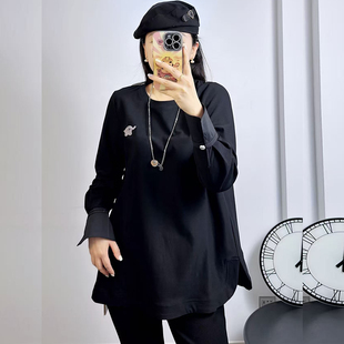 T恤宽松打底衫 210斤胖妹mm纯棉开叉长袖 卫衣女 珂颖1050冬加大码