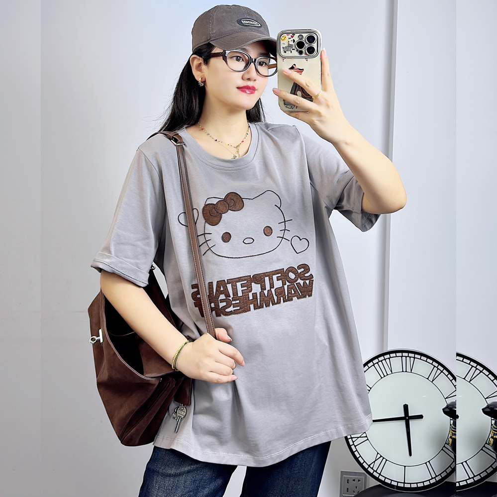 特！5516秋加大码卫衣女 200斤胖妹mm纯棉A字型短袖宽松大版衫T