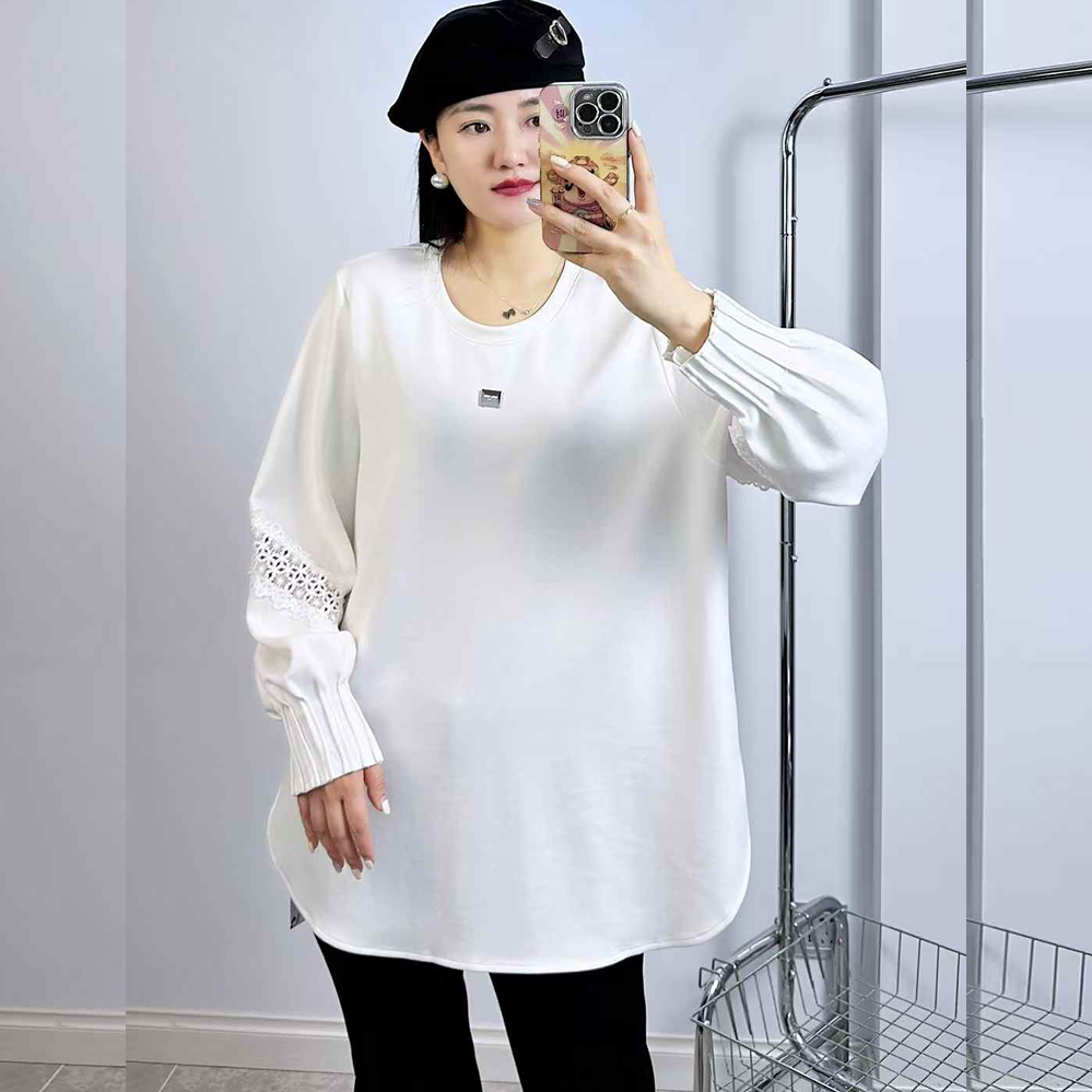 香港芸卉25289冬加大码卫衣女 210斤胖妹m宽松藏肉长袖开叉打底衫