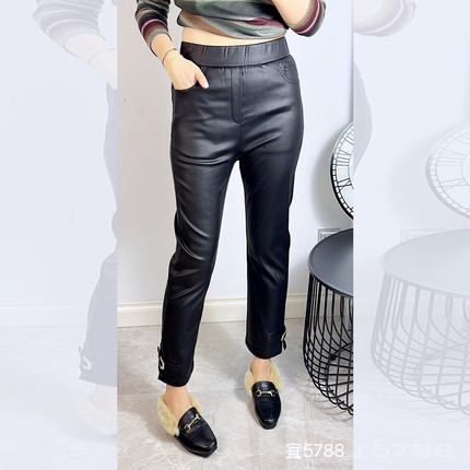 宜语析5788冬大码加绒烟管裤女190斤胖妹m收腹显瘦直筒涂层九分裤